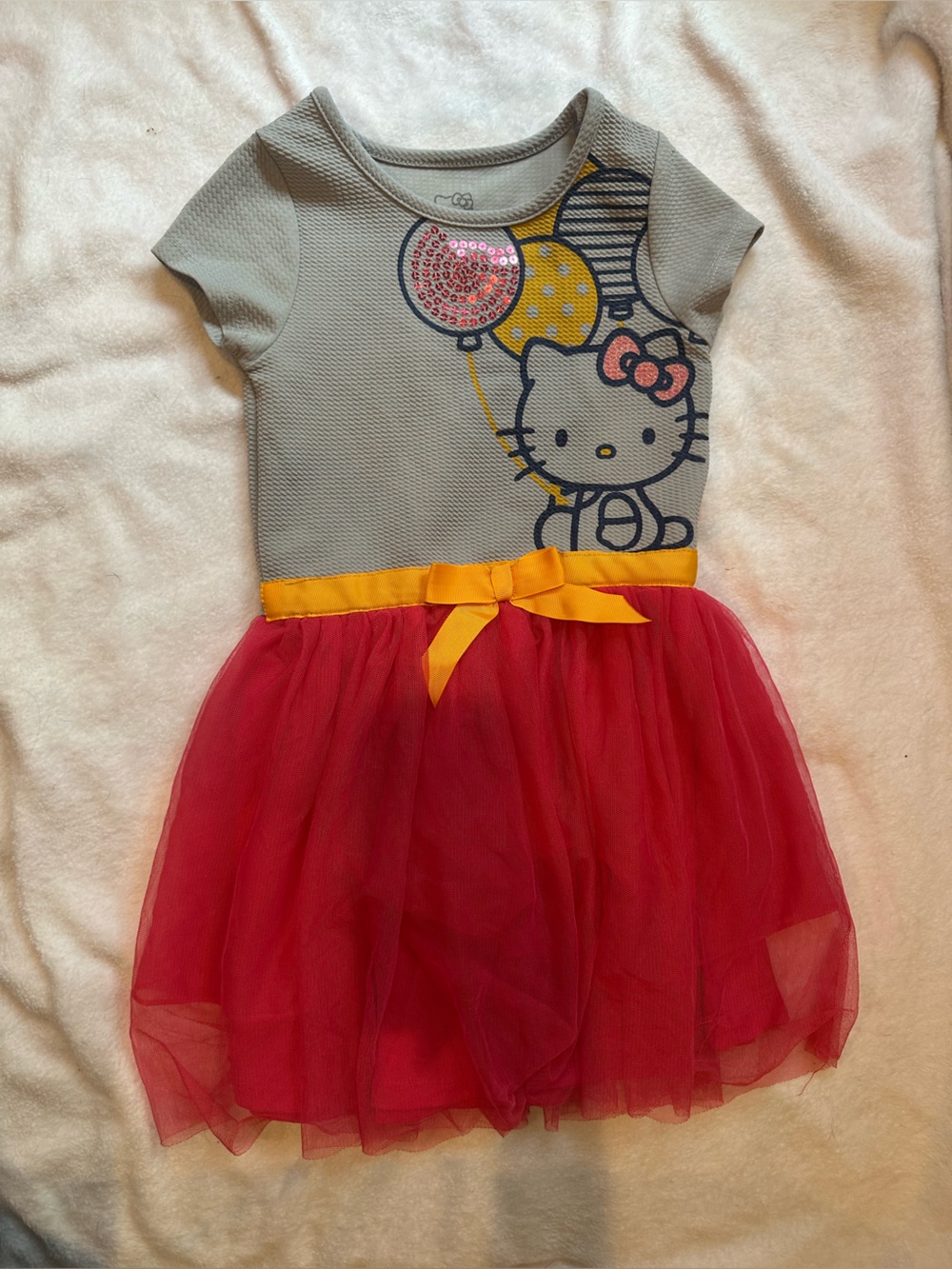 Hello Kitty Gray Top Pink Tulle Skirt Dress with Yellow Ribbon size 5